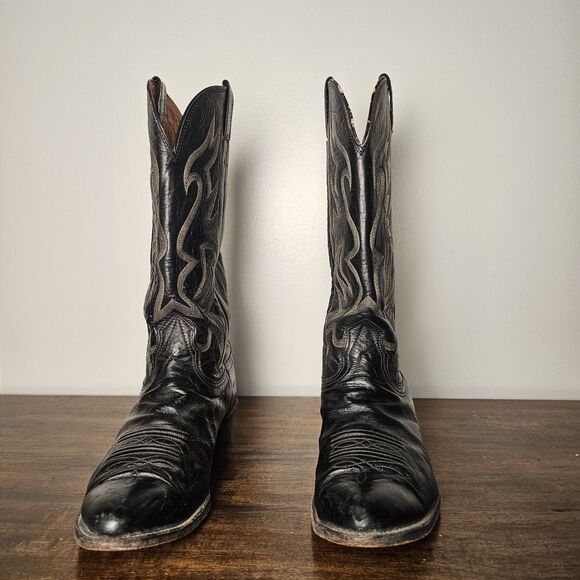 Nocona Men\'s Black Leather Cowboy Boots Size 10D, USA, Western, Red Stitching main image 10